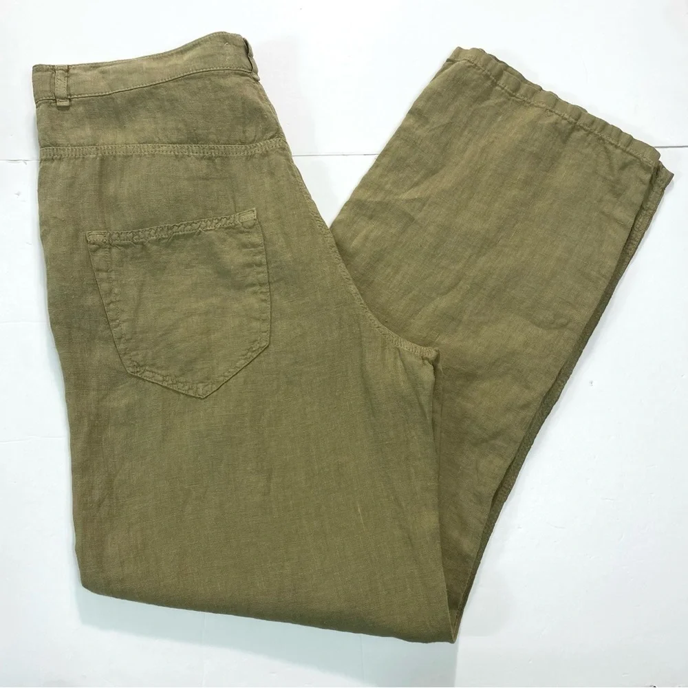 ZARA 100% Linen High Rise Wide Leg Pants in Khaki Size L New with Tags